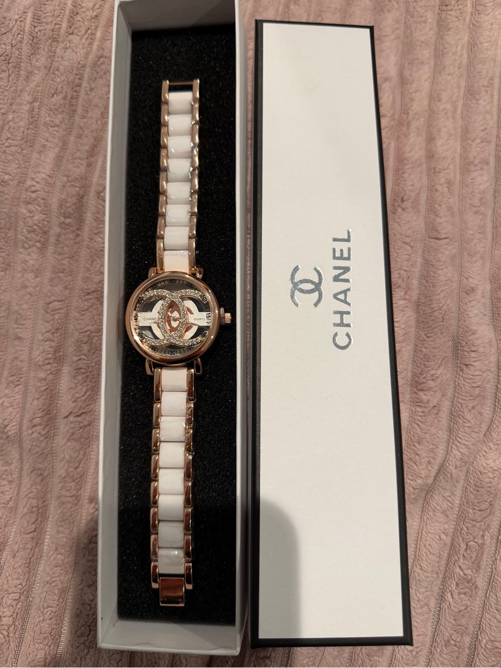 & Other Stories Rose Gold and White Ceramic Link Watch